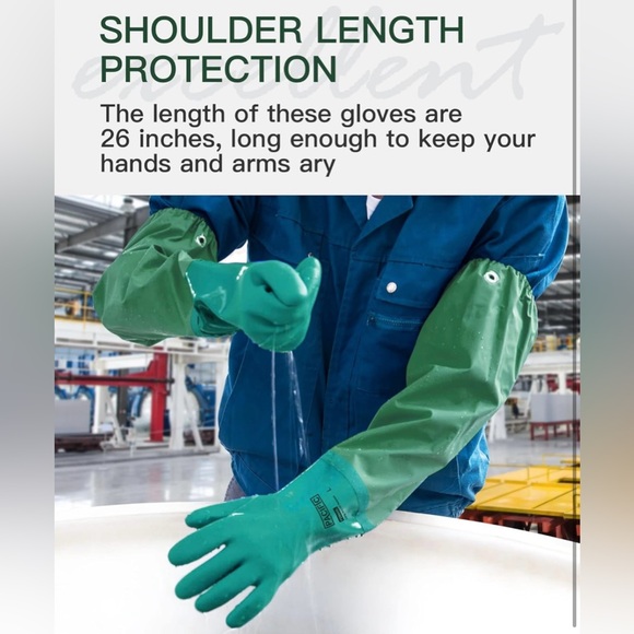 26" Rubber Gloves, Chemical Resistant, Reusable, Heavy Duty Waterproof - NWT - Picture 6 of 10